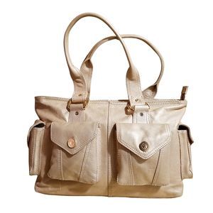 Vintage Wilson’s Leather Gold Metallic Leather Tote Bag 15” x 11” x 5” *FLAW*